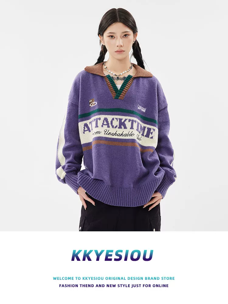 Áo polo thể thao tay raglan kiểu dáng thời trang của thương hiệu KKyesiou kiểu Mỹ, có cổ bẻ, áo len unisex, áo nỉ đa năng dành cho sinh viên.