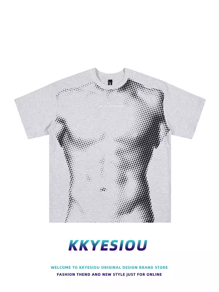 K787 Áo thun ngắn tay in hình người đàn ông cơ bắp vui nhộn theo phong cách đường phố Mỹ dành cho nữ, áo kiểu dáng rộng oversize dành cho cặp đôi