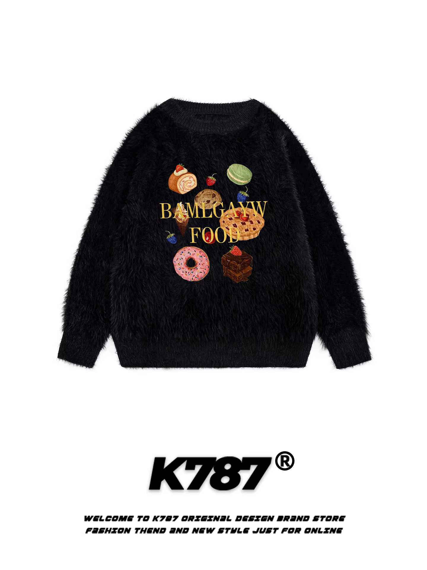 Áo len cổ tròn kiểu donut giản dị kiểu Mỹ K787 dành cho nữ, dáng rộng, phong cách đại học, mềm mại và trẻ trung, áo len chui đầu giản dị.