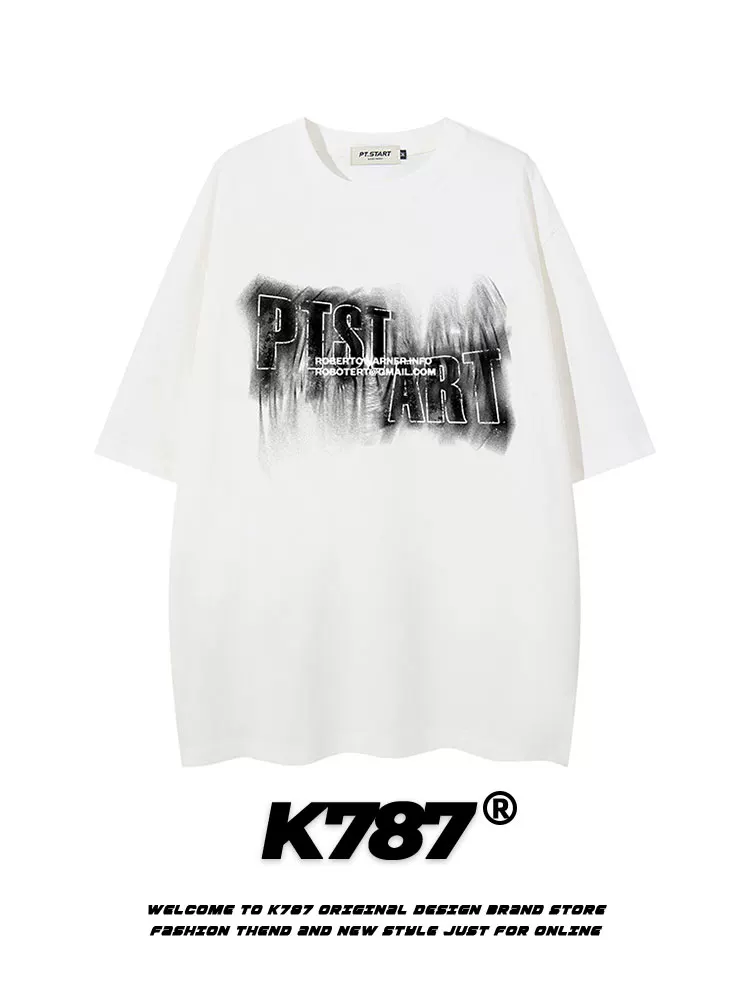 K787 Áo thun ngắn tay in chữ theo xu hướng quốc gia cổ điển của Mỹ unisex áo thun oversized đường phố cao cấp áo thun cặp đôi