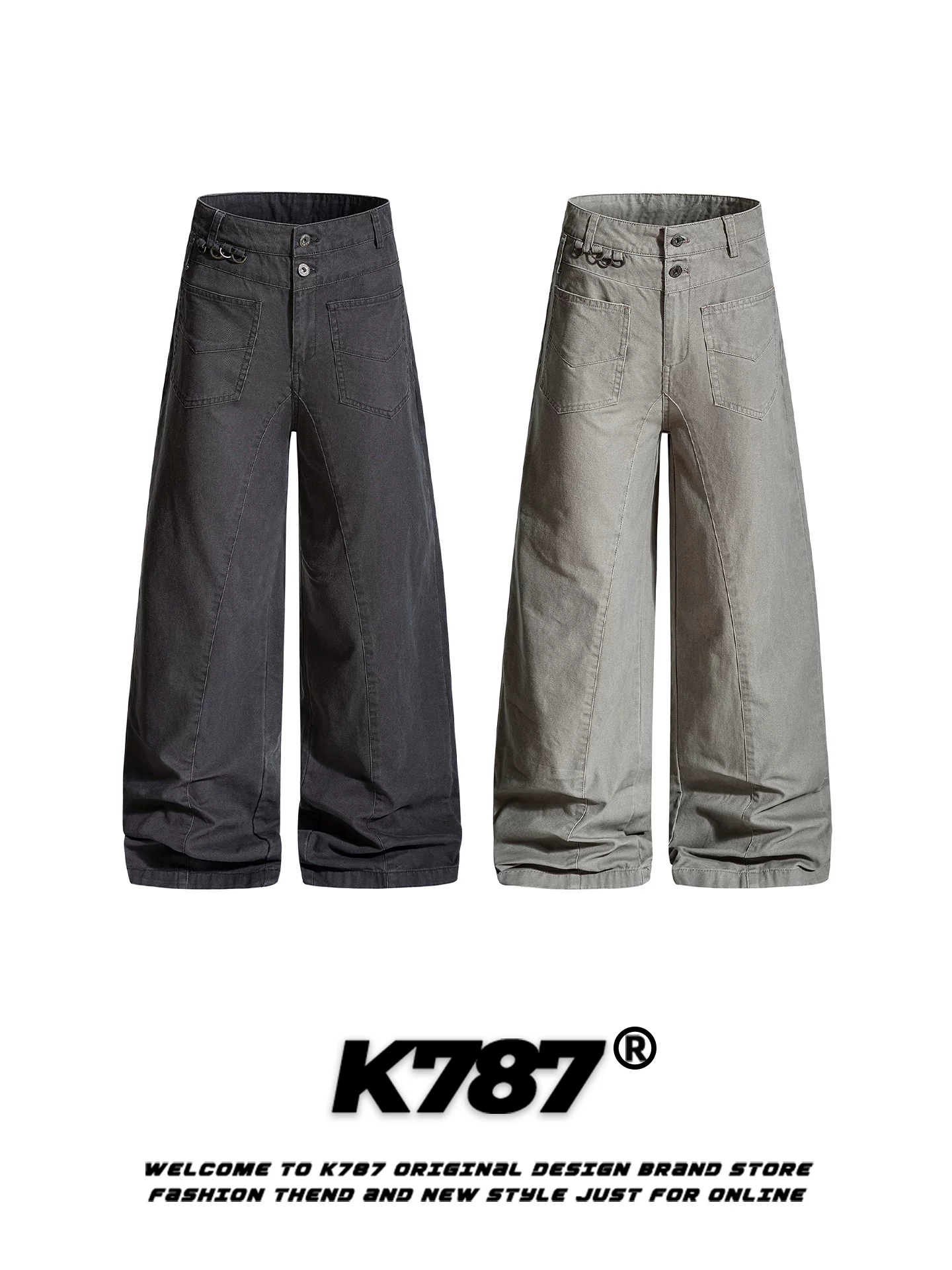 Quần K787 kiểu Mỹ cổ điển, thiết kế cleanfit, dáng scimitar, unisex, rộng rãi, thoải mái, cạp cao, thời thượng, ống rộng, dài chạm sàn