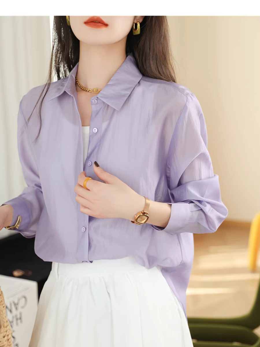 Áo sơ mi Tencel mỏng nhẹ, thoáng mát, dáng rộng và thon gọn, áo chống nắng đa năng màu trơn, áo điều hòa cho nữ, mới cho mùa xuân hè.