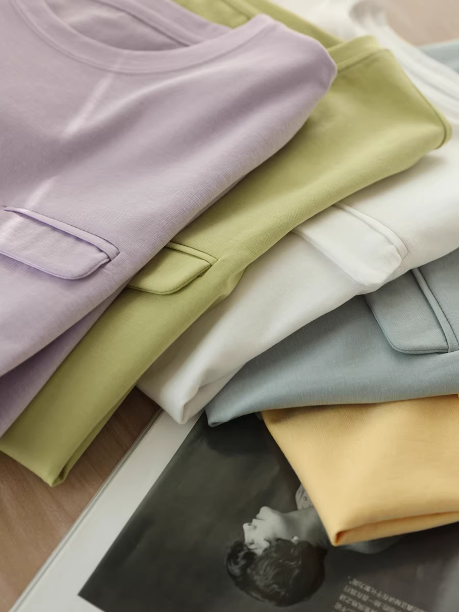 Áo thun ngắn tay cổ tròn bằng lụa tencel dành cho nữ, màu trơn đa năng phong cách mới mùa hè