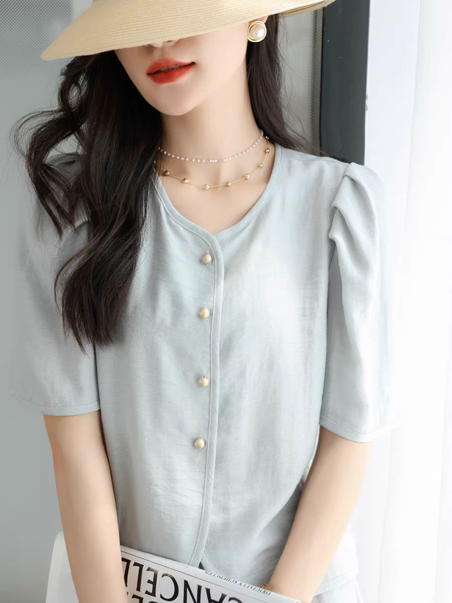 Áo khoác ngắn kiểu Pháp cổ điển thanh lịch có khuy vàng nhỏ + Bộ váy chữ A dành cho nữ, phong cách mùa hè mới