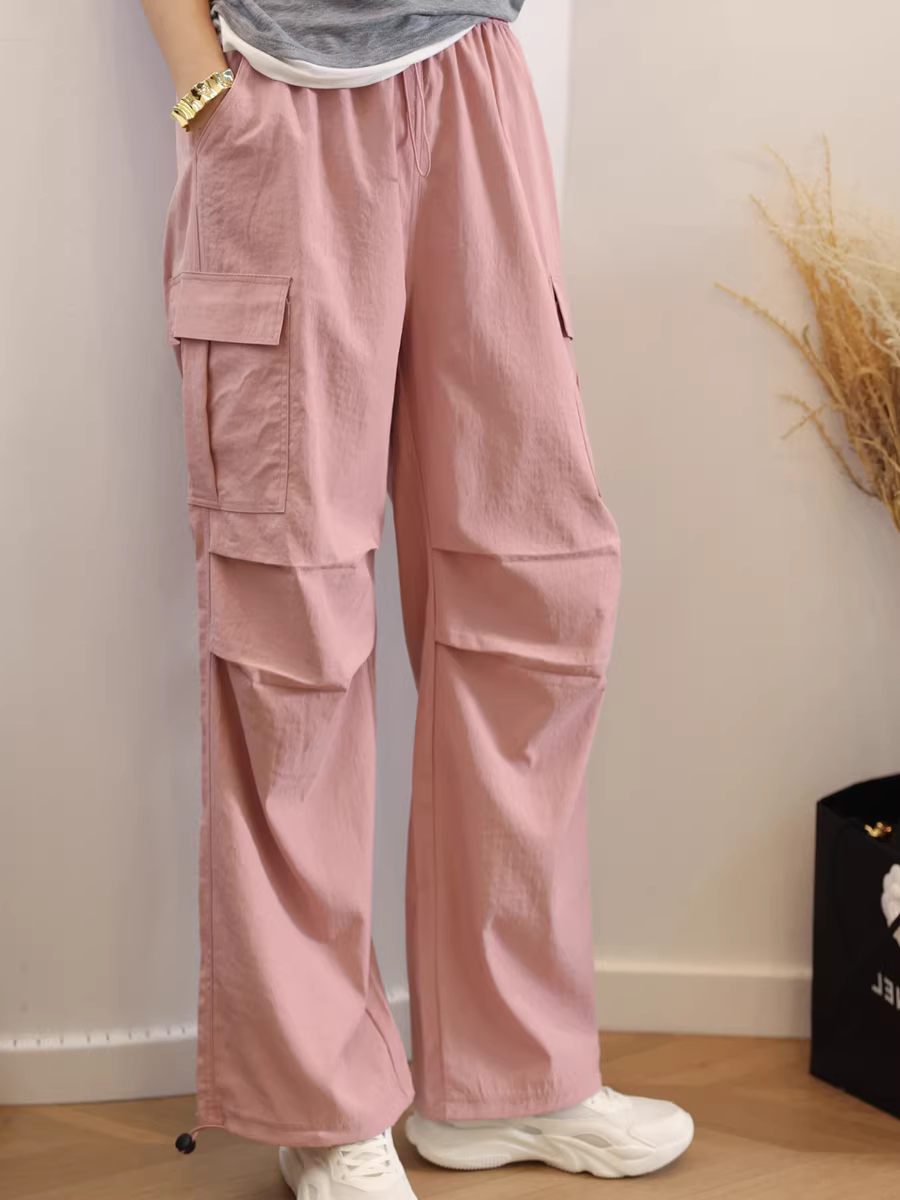 Quần cargo mỏng mát mùa hè kiểu Mỹ dành cho nữ với thiết kế túi, quần dù rộng, quần dài dành cho nữ