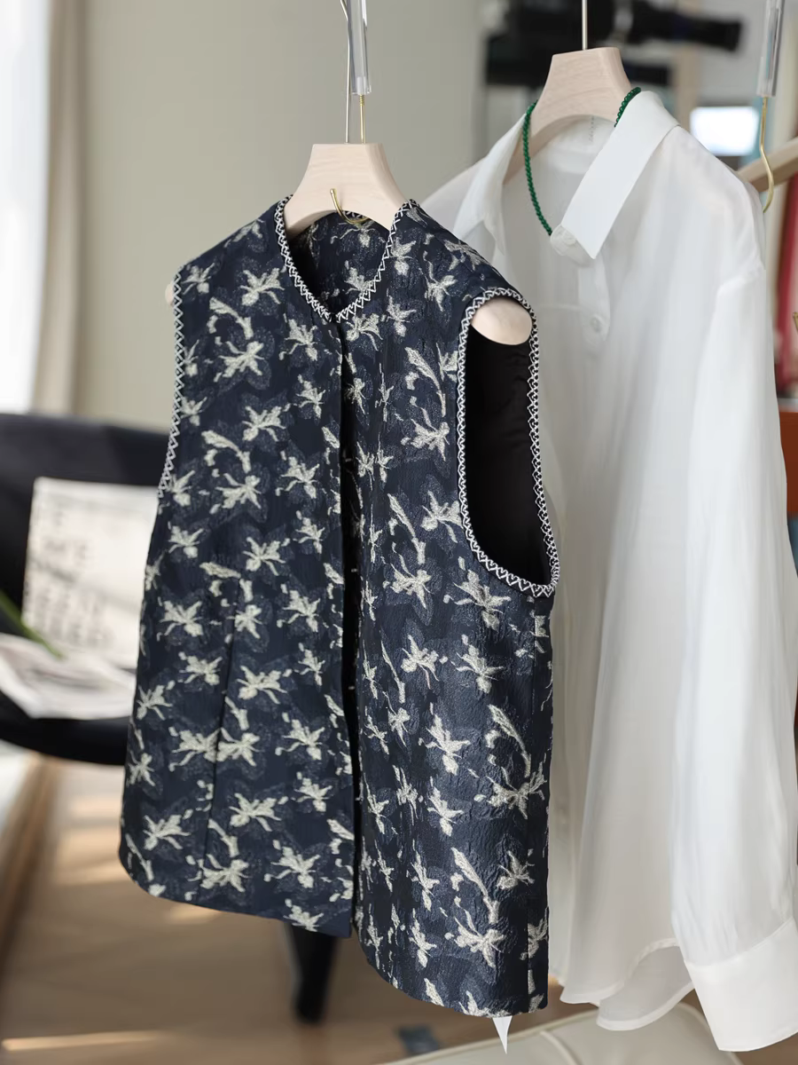 Áo khoác vest không tay kiểu dáng cổ điển thêu chỉ vàng phong cách Trung Hoa mới dành cho nữ mùa thu mới