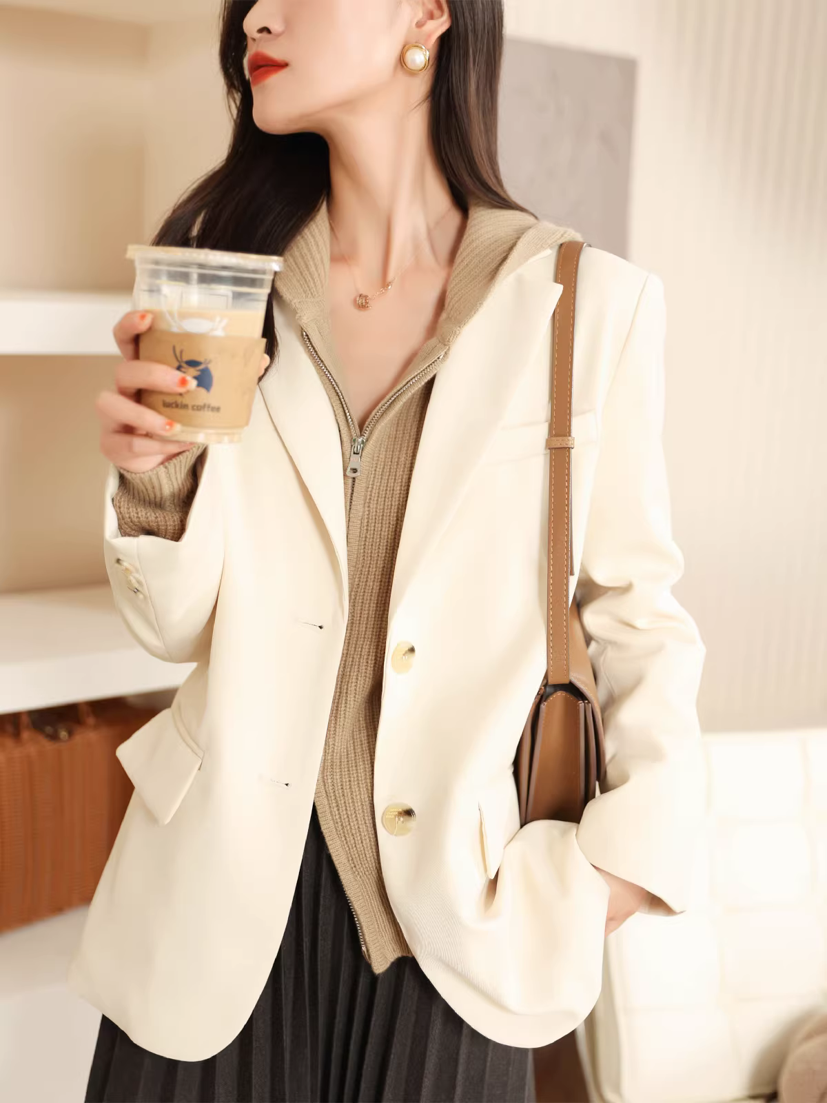 Phong cách mới cho mùa thu đông: Áo khoác phao dáng rộng, thanh lịch và gọn gàng, 90% lông vũ trắng, giúp thon gọn dáng người dành cho nữ