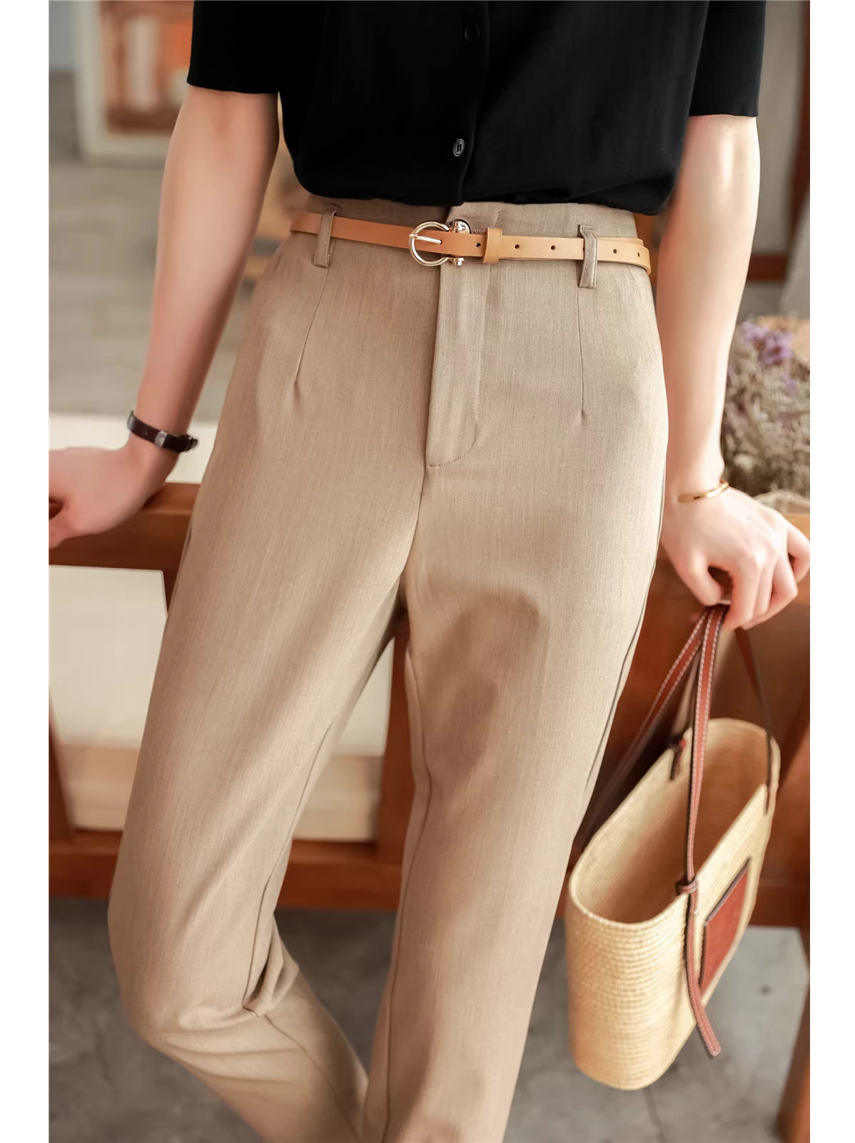 Chất lượng sản phẩm đơn lẻ~ Quần có kiểu dáng rất đẹp! Dây lưng treo êm ái, quần thường ngày, quần ống đứng, quần âu nữ 9 phần, mỏng, size lớn, mùa hè.