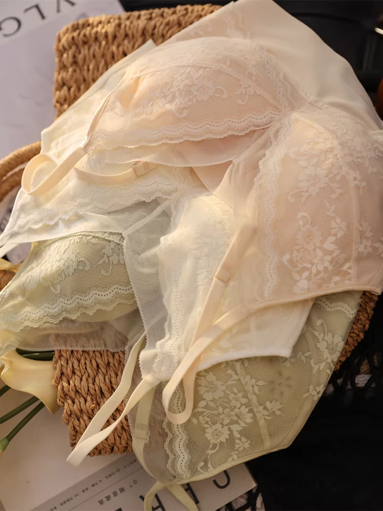 Áo ngực lớn trông nhỏ hơn, kiểu dáng mỏng mùa hè, áo ngực ren Pháp tích hợp cúp lỗ gợi cảm, đồ lót lưng đẹp, băng đô dành cho nữ.