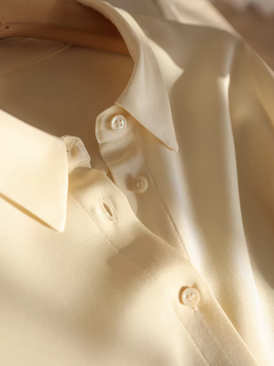 Sang trọng! Áo sơ mi lụa nặng 30mm, 100% lụa dâu tằm, mật độ cao, dày dặn, ve áo nhỏ, áo công sở dành cho nữ, mùa xuân.