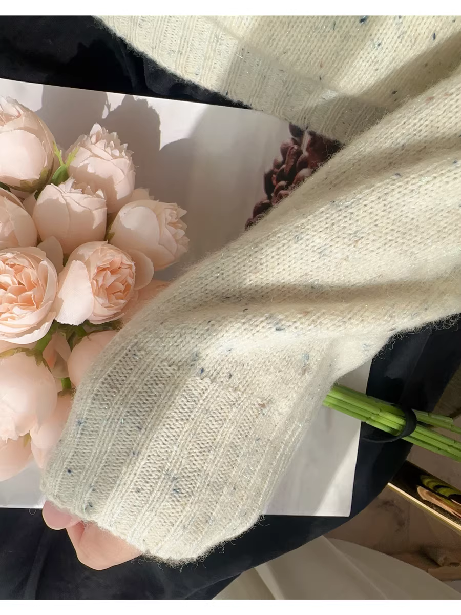 Giảm giá siêu ưu đãi! Áo len len 100% sợi tơ tằm hoa văn, cổ tròn, dệt kim liền mạch, họa tiết chấm bi dành cho nữ, mùa thu.