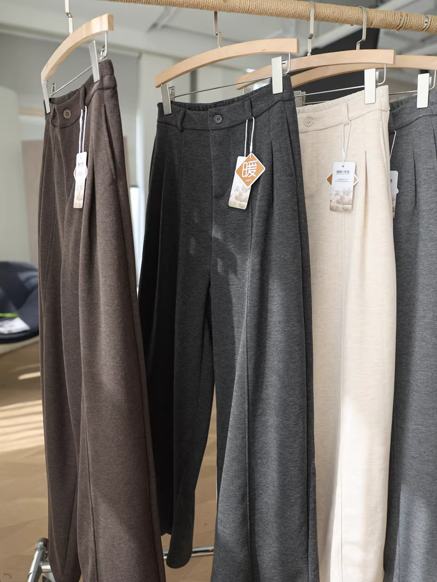 Quần len acetate dày 700g, ấm áp, mềm mại, dáng thẳng, cạp cao, tôn dáng, ống rộng dành cho nữ mùa thu đông