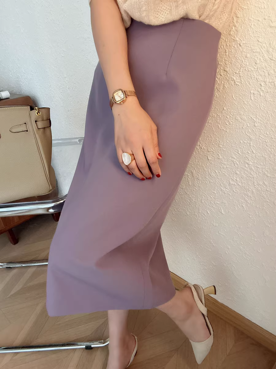 Giảm giá! Váy midi dáng chữ A cao eo, chất liệu chống nhăn, thiết kế xẻ tà, màu trơn, tôn dáng, dành cho nữ, mùa thu.