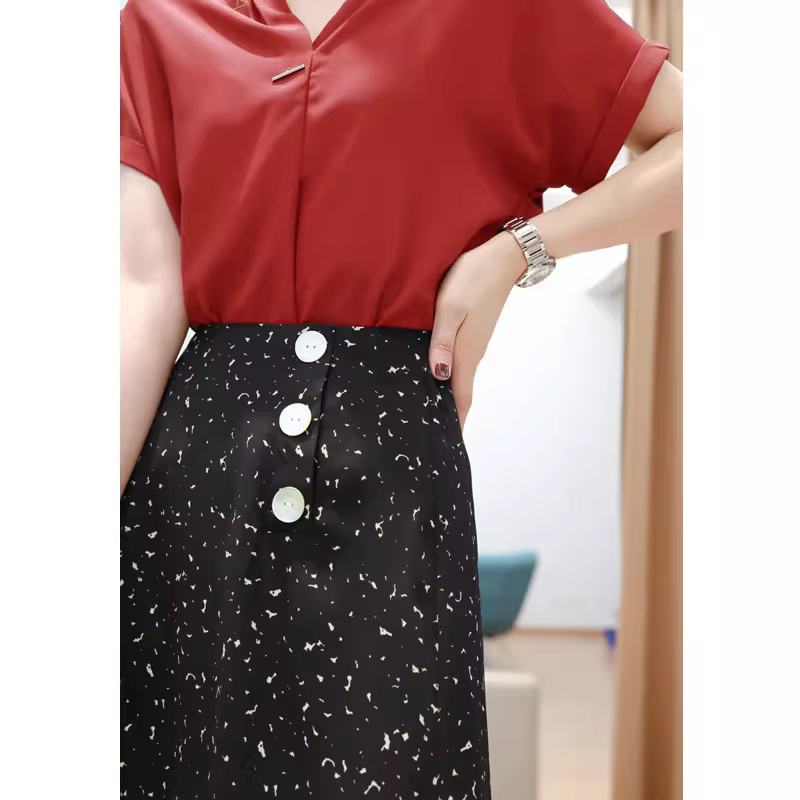 Thiết kế độc đáo~Váy chữ A cổ điển chấm bi~Váy xòe rộng váy ngắn dành cho nữ mùa hè kiểu dáng dài trung bình