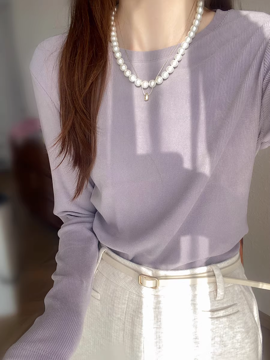 【2 chiếc với giá 99】Áo thun dài tay có lớp lót lông cừu giữ nhiệt bằng protein lụa công nghệ cao dành cho nữ, mùa thu đông