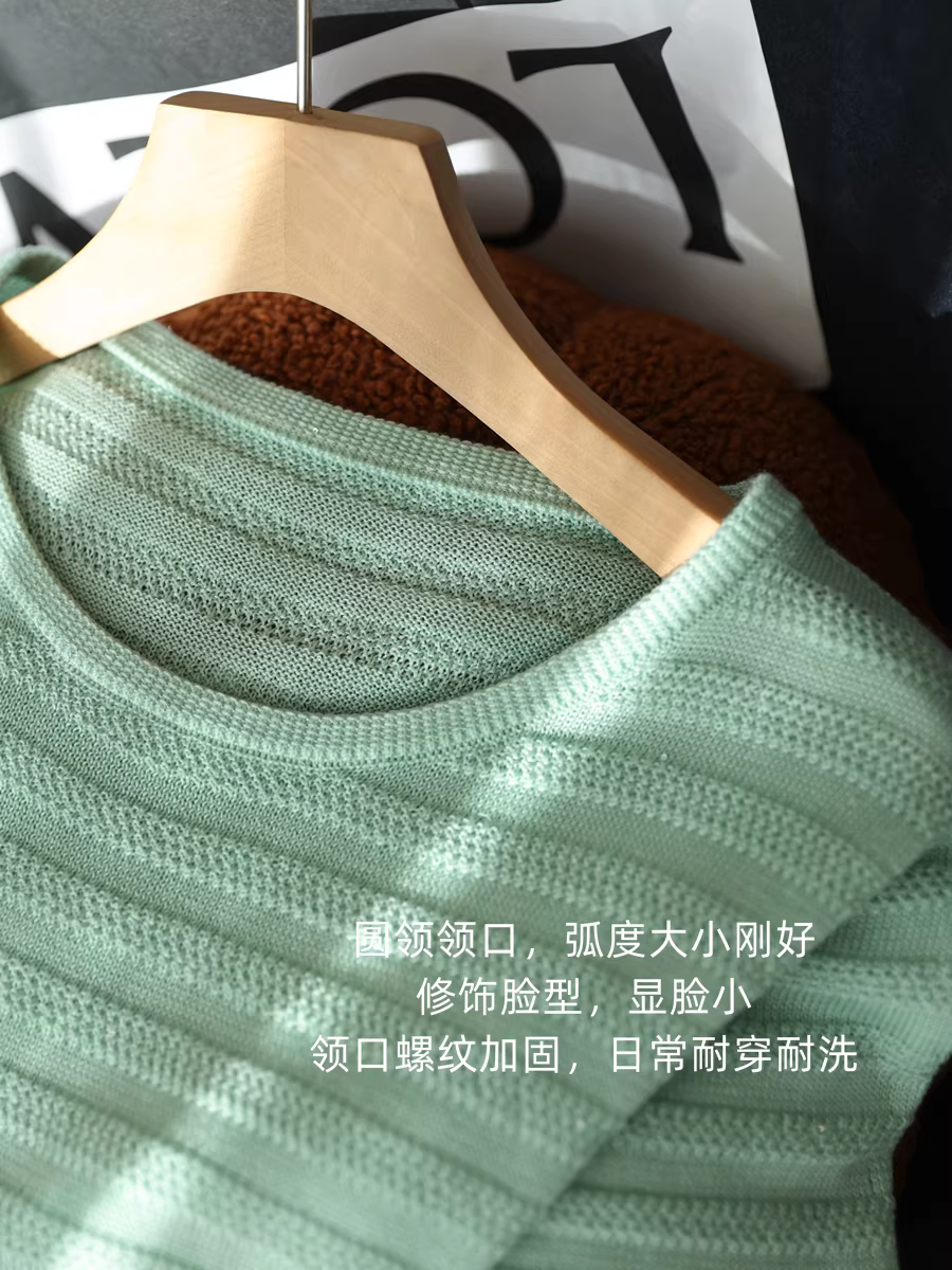 Áo thun dệt kim cổ tròn tay ngắn bằng lụa dâu tằm Tencel~3D hoa mộc lan + đính sequin dành cho nữ, áo mỏng mùa hè