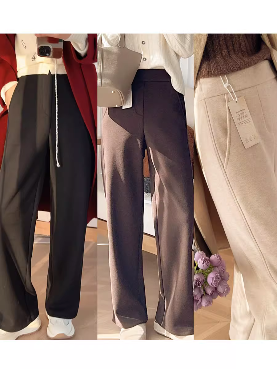 Mùa thu đông [Quần Minimalist Gratitude] Quần ống rộng hẹp lót lông cừu dày 700g, quần dài thon gọn và ấm áp