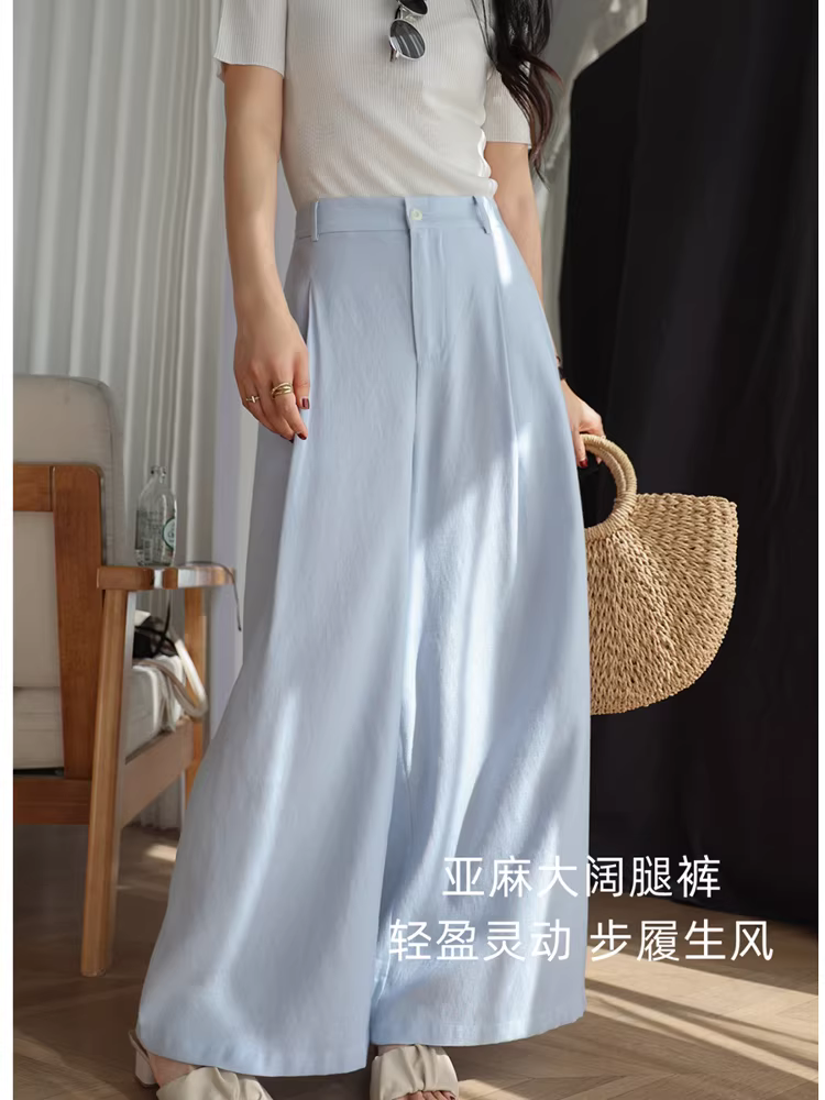 Quần vải lanh sành điệu! 2m tiêu hao chất liệu! Quần ống rộng dáng chữ A dáng rộng, năng động và thanh lịch dành cho nữ trong mùa xuân và mùa hè.