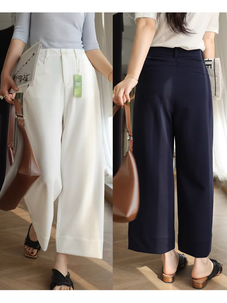 Quần dài thẳng dáng rộng, chất liệu cotton thoáng khí, co giãn, chống nhăn, cạp cao, tôn dáng, dành cho nữ, mùa hè mới