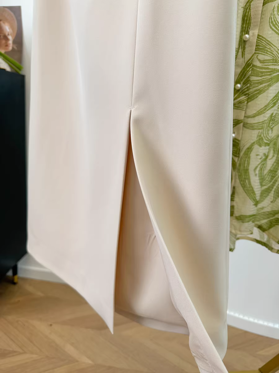 Váy công sở cổ điển chống nhăn, chống nhăn, cạp cao, dáng chữ A, xẻ tà, màu trơn, kiểu dáng ôm dáng dành cho nữ mùa hè mới