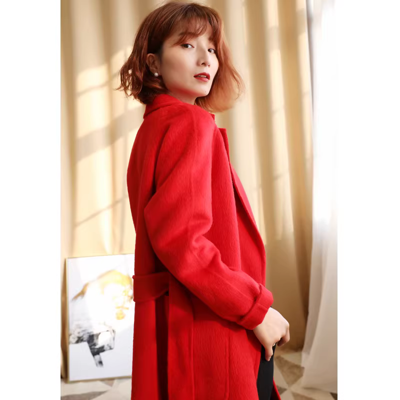 Món quà ấm áp! Áo khoác len alpaca dày dặn hai lớp cashmere màu mới của JUE dành cho nữ, dài trung bình, thích hợp cho mùa đông.