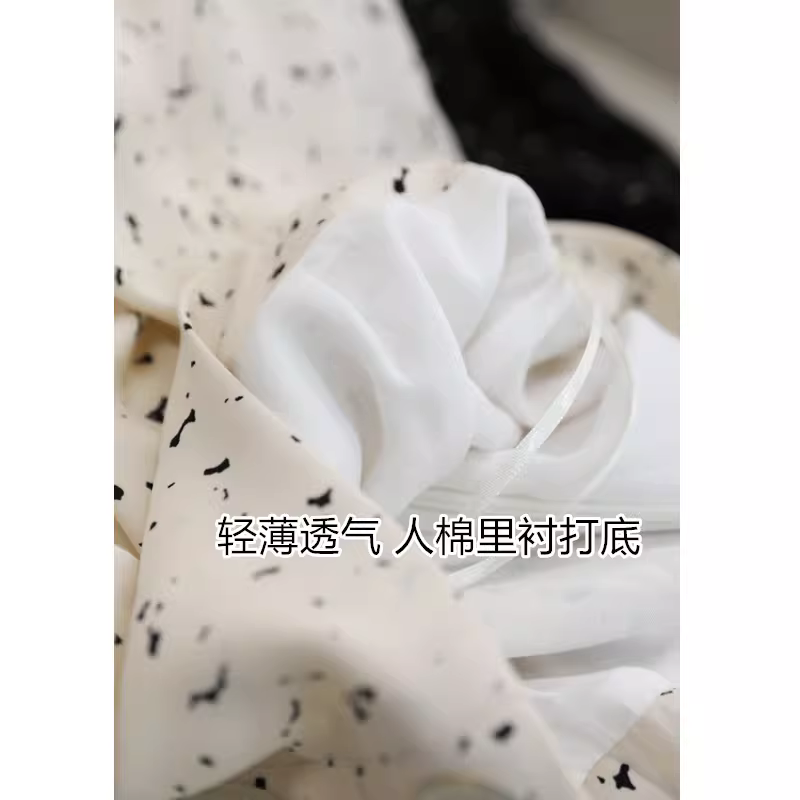 Thiết kế độc đáo~Váy chữ A cổ điển chấm bi~Váy xòe rộng váy ngắn dành cho nữ mùa hè kiểu dáng dài trung bình