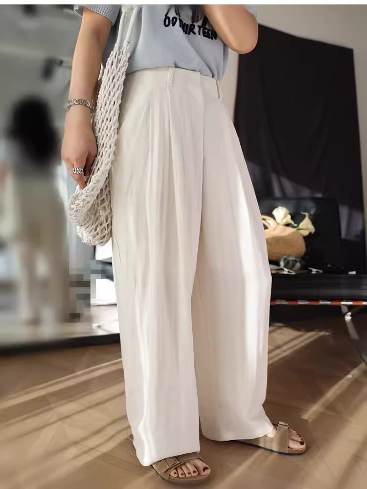 Quần vải lanh Tencel siêu mềm mại và thân thiện với làn da! Quần ống rộng, dáng suông, lưng cao, tôn dáng, ống thẳng dành cho nữ trong mùa hè.