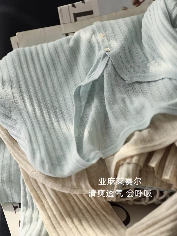 Áo cardigan dệt kim cổ tròn chất liệu vải lanh Lyocell thoáng khí, ôm dáng, mỏng nhẹ, dành cho nữ mùa xuân/hè