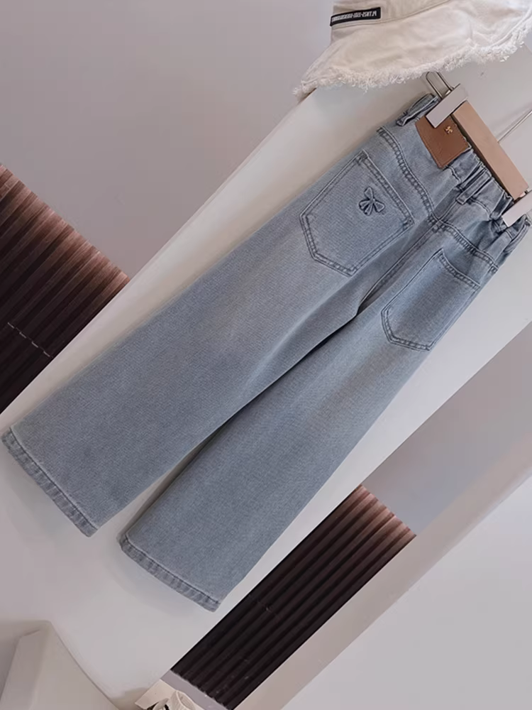 25 Quần jean nữ mới mùa xuân thu, quần ống rộng dáng thẳng cho trẻ lớn hơn, quần ống rộng đa năng thông thường, quần dài dành cho cha mẹ và con cái