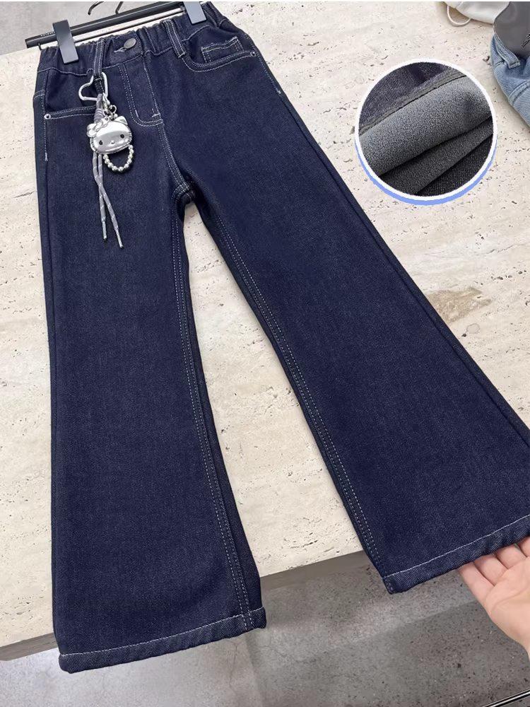 Quần jean nữ ống loe cạp cao ôm dáng, lót lông cừu, dành cho trẻ lớn