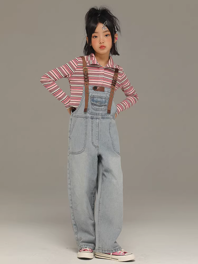 Quần yếm bò trẻ em kiểu mới xuân 2025, dáng rộng, thời trang và đa năng, dành cho trẻ lớn