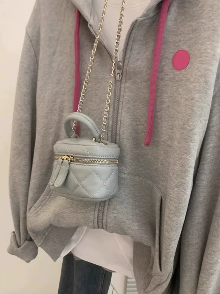 Áo khoác nỉ có mũ màu xám mùa xuân thu cho nữ 2025 kiểu dáng mới, dáng rộng, phong cách lười biếng, kiểu cardigan có khóa kéo