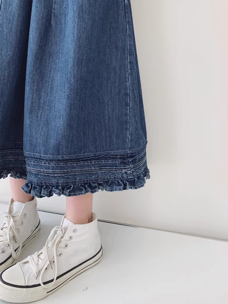 Váy nữ mùa hè 2025 kiểu mới, váy denim thường ngày dành cho các bạn gái lớn tuổi, học sinh trung học cơ sở, váy trẻ em thời trang