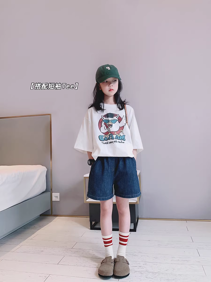 Quần short nữ bé gái hè 2025 kiểu mới, quần jean trẻ em lưng cao, chất liệu mỏng, phong cách thường ngày, dành cho trẻ lớn, thời trang và đa năng cho mùa hè