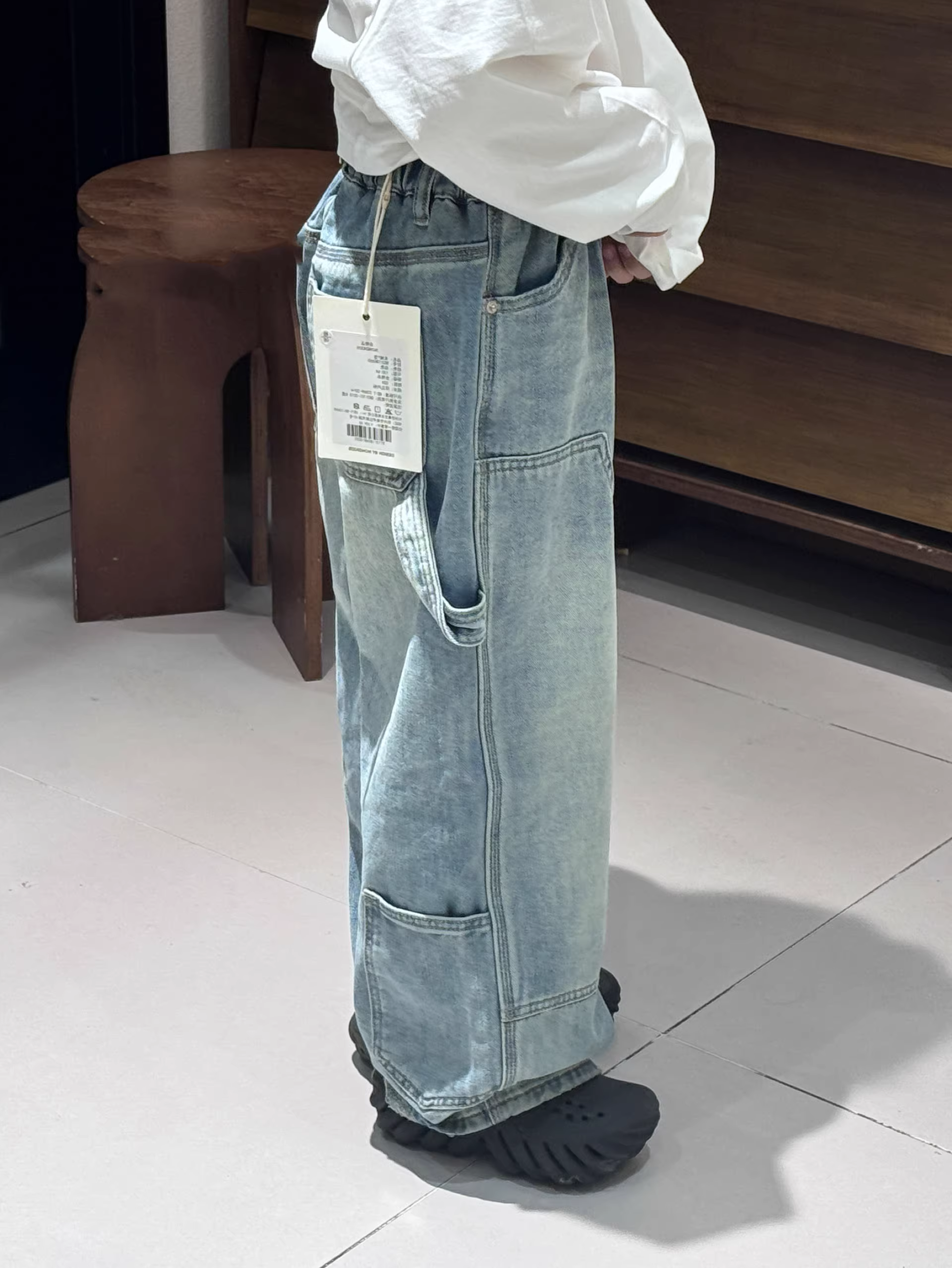 Quần jean ống thẳng cho bé trai, quần cargo mùa thu cho trẻ em, quần ống thẳng cho bé gái, quần ống rộng rộng rãi, thời trang đa năng, phong cách