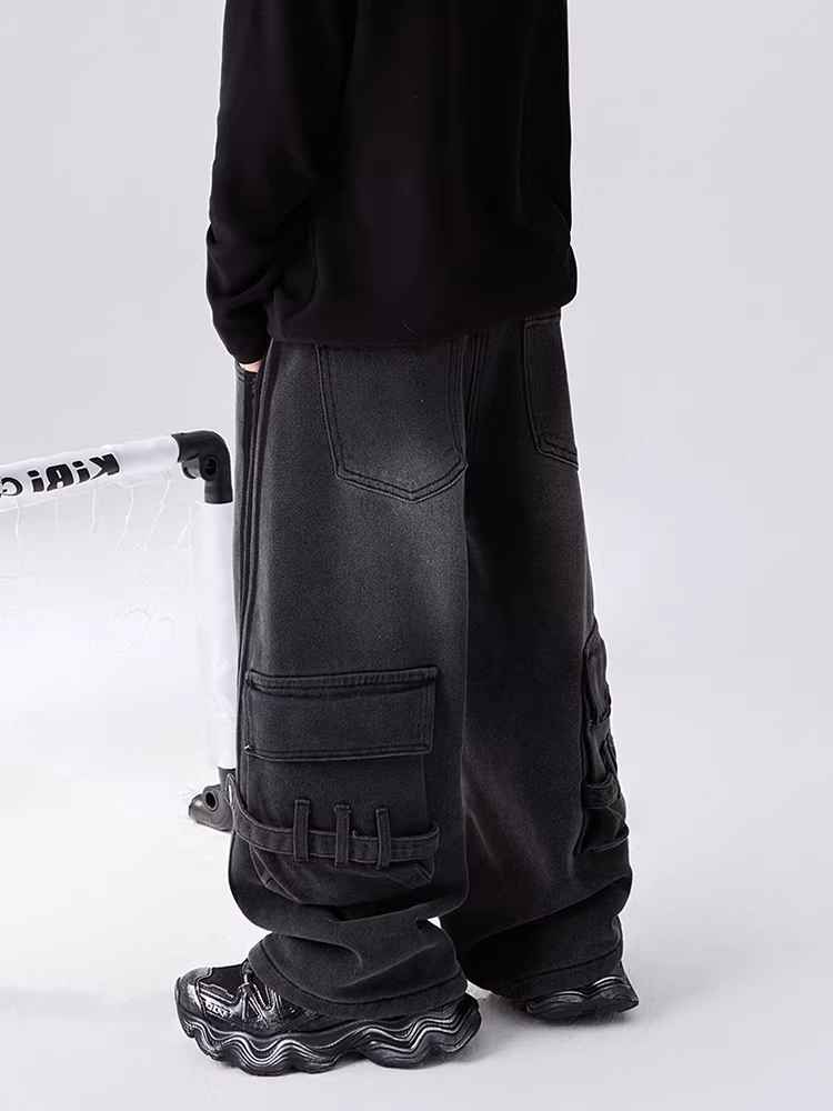 Quần jeans bé trai bé gái xuân thu 2025, quần dài trẻ em kiểu dáng xuông rộng, quần ống đứng cho trẻ lớn, quần áo trẻ em