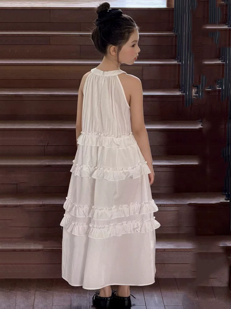Váy kiểu dáng ngày lễ dành cho bé gái váy dài cổ yếm váy mùa hè váy bánh ngọt quần áo trẻ em màu trắng cotton nguyên chất váy tank top lười biếng