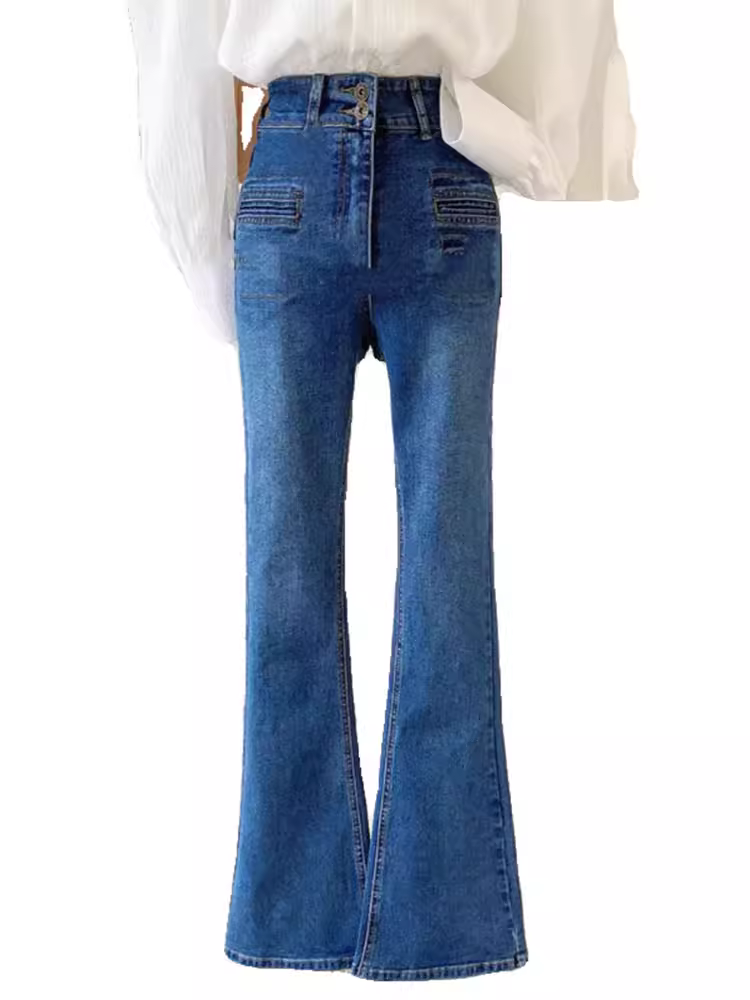 Quần jeans loe nữ xuân 2025, cạp cao, tôn dáng, co giãn, kiểu dáng bootcut dành cho các cô gái nhỏ nhắn, quần dài