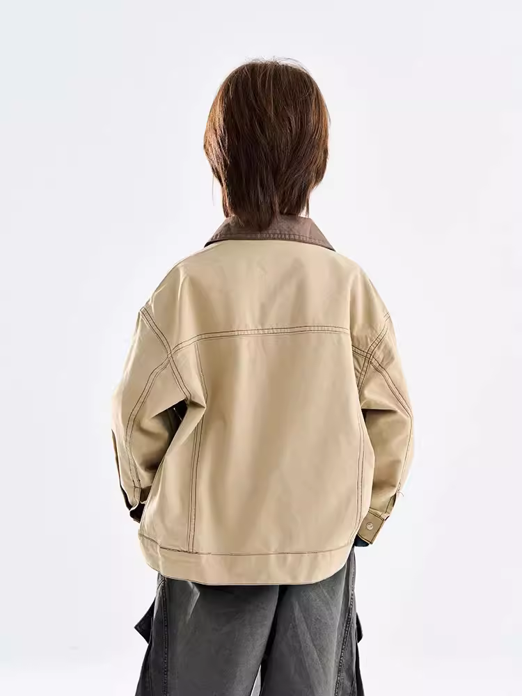 Áo khoác trẻ em phối màu thời trang xuân 2025 kiểu Nhật, áo khoác ngắn thiết kế trẻ em cá tính