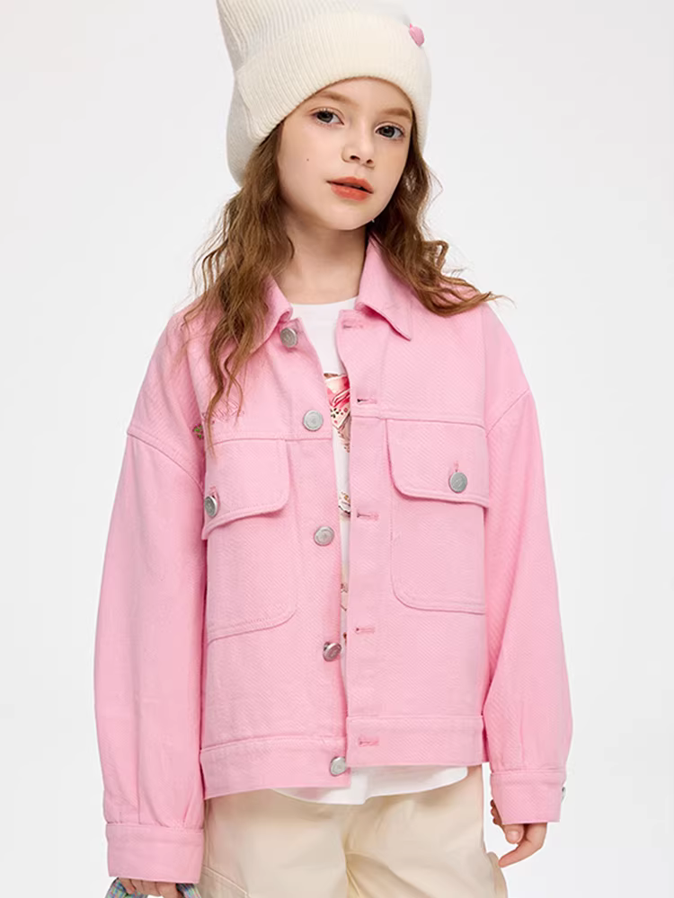 Áo khoác denim màu hồng đa năng và thời trang dành cho bé gái, kiểu Hàn Quốc mới mùa xuân 2025, áo khoác trẻ em dễ thương
