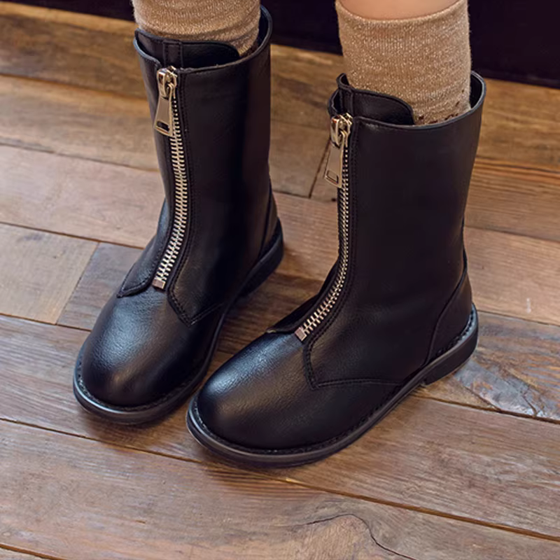 Giày nữ, ủng dài trẻ em, kiểu mới xuân thu 2025, ủng cao da thật trẻ lớn, giày bông lót lông mùa đông, ủng bông.