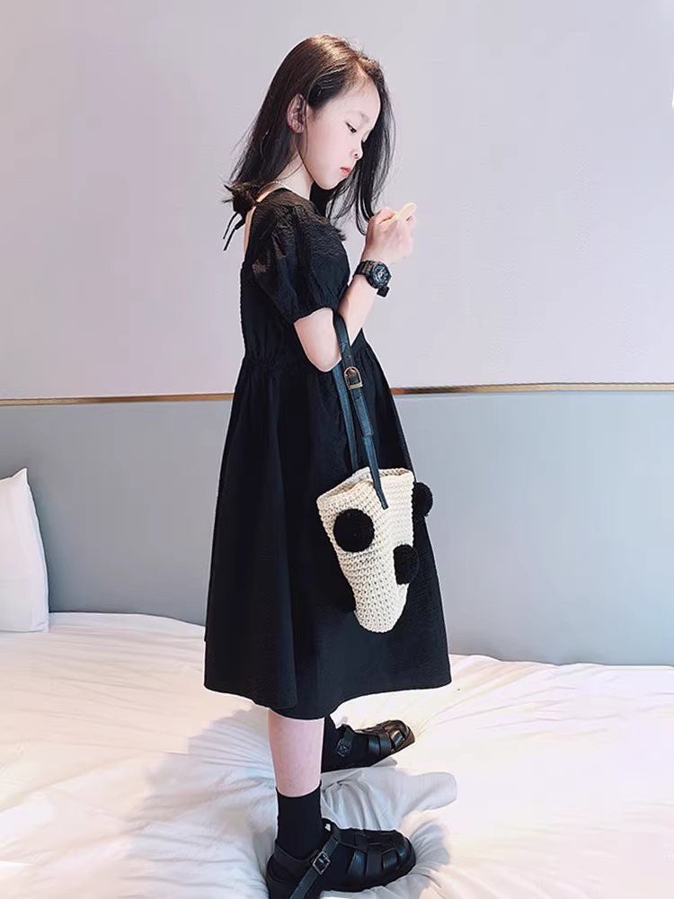 Váy tay bồng cho bé gái hè 2025 kiểu mới thời trang ngọt ngào phong cách công chúa dành cho trẻ lớn, váy dài thanh lịch cho trẻ em