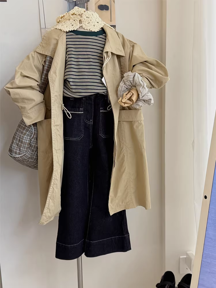 Quần jeans nữ phong cách Hàn Quốc Thu 2025, quần ống rộng dáng thẳng, chất liệu kaki, dành cho trẻ lớn, quần dài đa năng cho các bé gái nhỏ nhắn