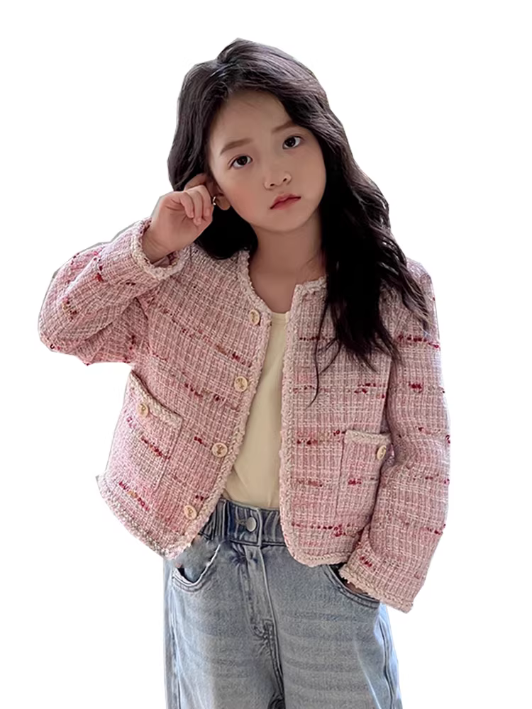 Quần áo bé gái Hàn Quốc xuân thu 2025, áo kiểu thời thượng trẻ em, áo khoác phong cách Chanel dễ thương cho trẻ lớn, trang phục mẹ và bé