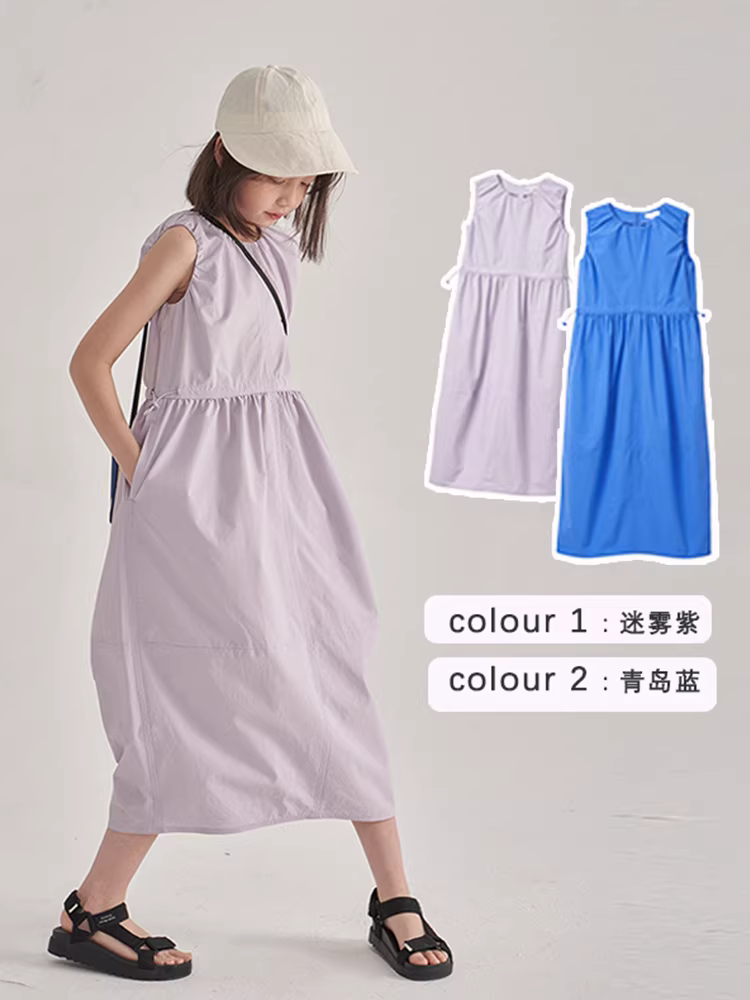 Váy bé gái hè 2025, quần áo trẻ em cho bé lớn, váy dài hoa nhí mát mẻ và dễ thương, váy liền thân màu trơn cho bé