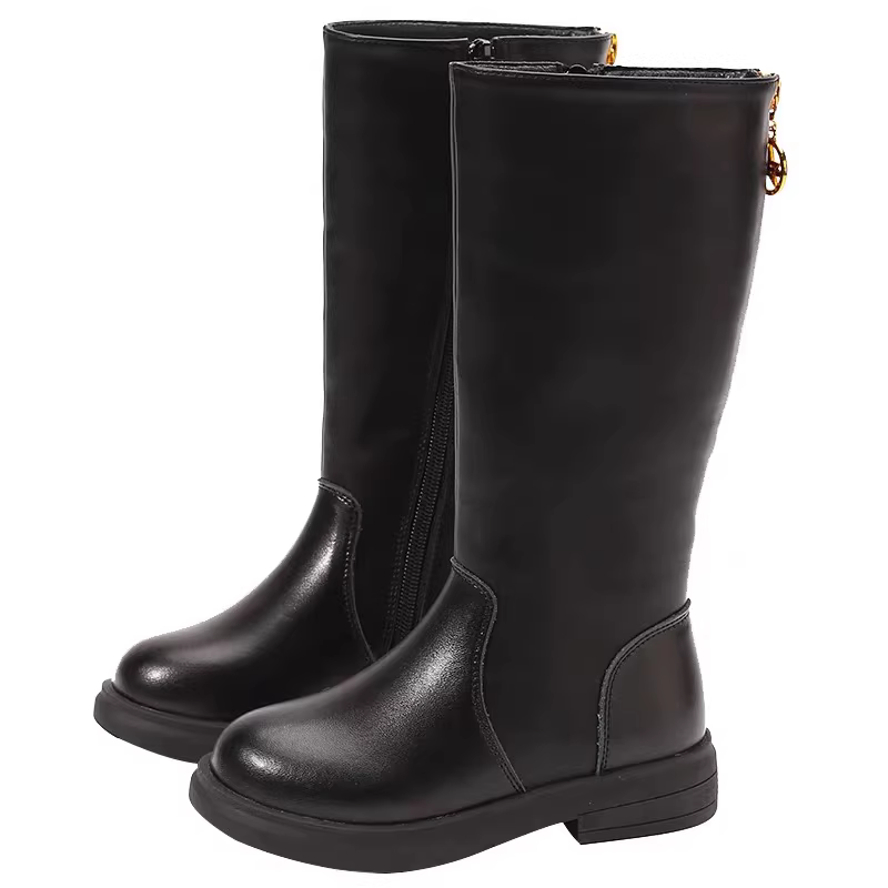 Giày bốt da thật cho bé gái mùa thu đông 2025, kiểu mới, bốt dài trẻ em, lót bông đôi, giữ ấm mùa đông, dày dặn, kiểu công chúa, cổ cao