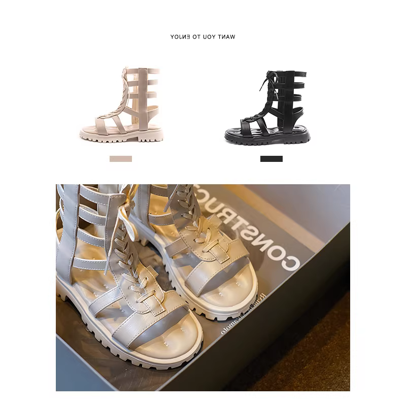 Dép nữ bé gái hè 2025 kiểu mới, giày cao cổ La Mã trẻ em, đế mềm, giày công chúa, giày đi biển