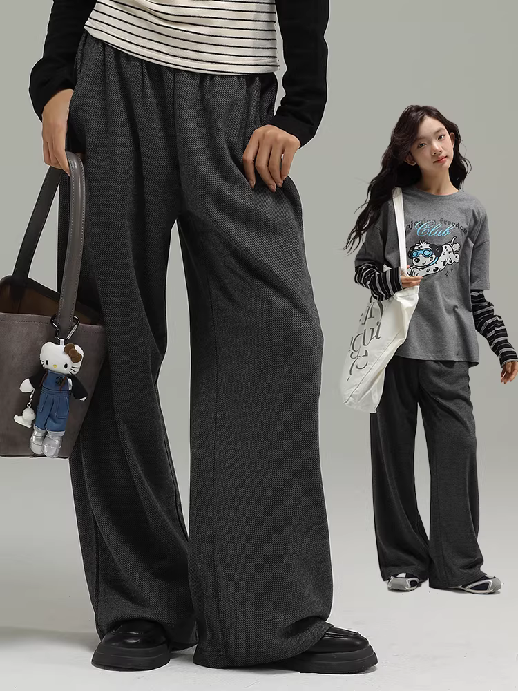 Quần âu mềm mại màu xám đậm mùa thu đông dành cho bé gái 25 quần ống thẳng mới quần ống rộng dáng rộng cho trẻ em