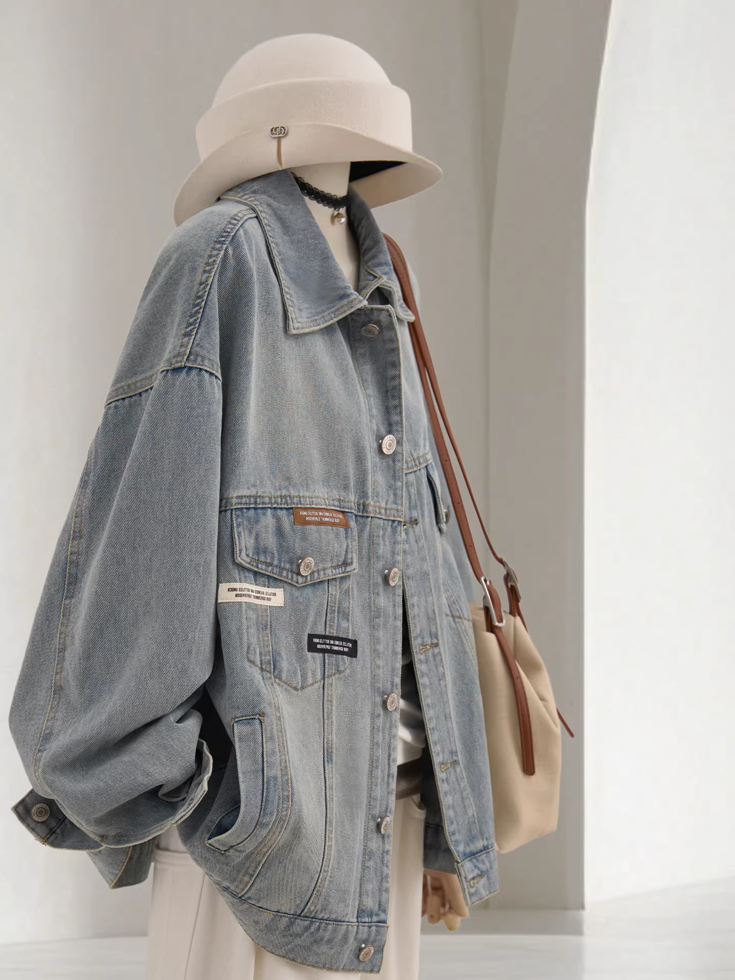 Áo khoác denim cao cấp dành cho nữ, áo dài tay, mùa thu, quần áo trẻ em, phong cách bạn trai, dáng rộng, kiểu dáng giản dị, áo khoác dáng rộng