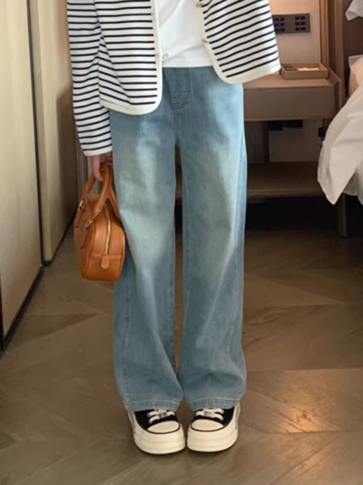 Quần jeans kiểu xuân cho bé gái, quần ống rộng dáng thẳng mới đầu xuân, quần trẻ em lớn tuổi, thời trang xuân thu 2025